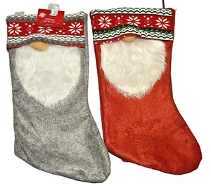 Vintage Wichtel Weihnachtsstrumpf Paar Fell weiß Bart Nase rot grau 18" Neu mit Etikett Neu aus altem Lagerbestand - Bild 1 von 6