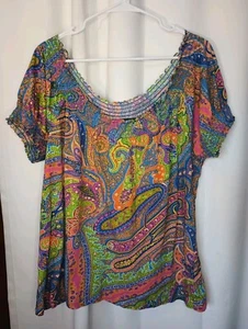Top contadino Lauren Ralph Lauren 1x paisley multicolore luminoso smock preppy viaggio - Foto 1 di 8