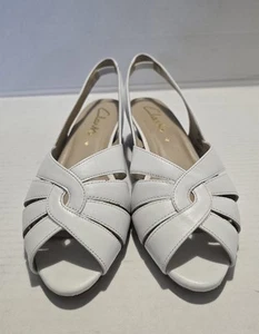 CLARKS White Sandals Platform Ankle Strap Wedge Heels UK Size 4 Worn Once - Picture 1 of 10