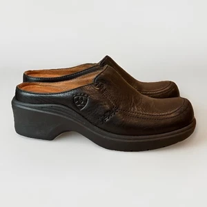 ARIAT Womens Sz 6B Black Leather Slip On Mule Clog Shoe Closed Toe 94205 - Picture 1 of 10
