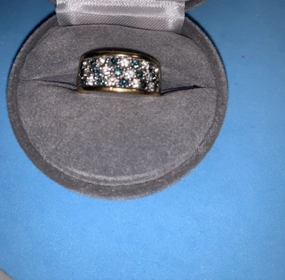 Anillo tamaño 6,5 18 Kt GE banda de imitación zafiros blancos y azules (falta 1 piedra) Foto 1 de 4