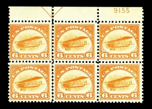 US #C1; EMISIÓN DE CORREO AÉREO 6¢, F/VF-OG-NH, PLACA # BLOQUE DE SEIS, CV $1,000 - Imagen 1 de 2