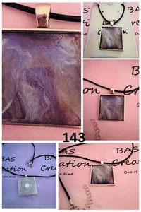 One of a kind Hand-Painted Fluid Art Square Cabochon Necklace - Picture 1 of 6