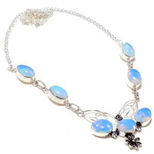 Opalite Gemstone Handmade 925 Sterling Silver Jewelry Necklace Size 18" - Picture 1 of 1