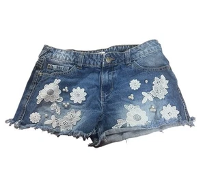 Bebe pantaloncino donna vita 28" denim fiori applicazione perla - Foto 1 di 6