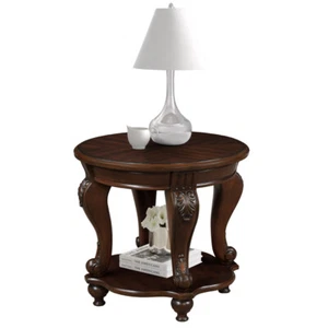 22'' Retro Round End Table,Solid Wood Sofa Side Table with Shelf - Picture 1 of 10