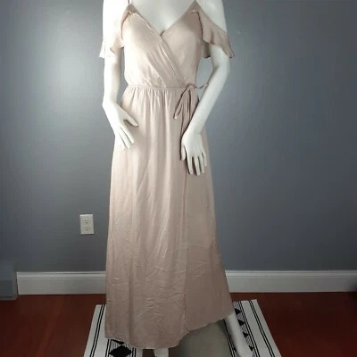 Charlotte Russe Womens Maxi Dress Size XS Champagne Wrap Front Cinched Waist - Image 1 of 4
