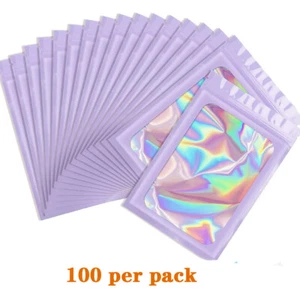 100 Holographic Mylar Foil Bags Smell Proof Resealable Zip Seal Pouches Gradient - Picture 1 of 40