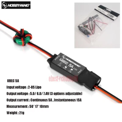 Hobbywing UBEC 5A V2 Air High Voltage Regulator Module 2-8S 5V 6V 7.4V 5A Adjust - Image 1 of 4