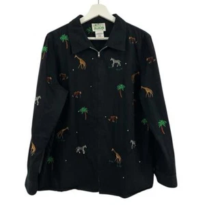 Quaker Factory Women’s Black Embroidery Jungle Animal Print Cruise Jacket Size M - Picture 1 of 5