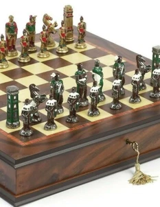 Hand Painted Hannibal Roman Chessmen & Ultimate Board/Cabinet from Italy - Picture 1 of 7