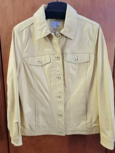 NWOT Denim & Co. Ladies Lamb Leather Moto Jacket Yellow Butter Size Medium Coat - Picture 1 of 13