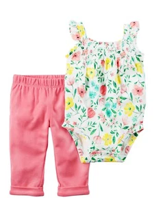 Carters Infant Girls Pink Floral Outfit Tank Top Bodysuit & Pants Set 9m - Picture 1 of 1