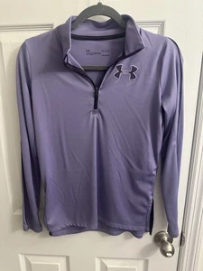 Under Armour Girl's Tech ½ Zip Long Sleeve Purple Shirt YLG large heatgear loose - Picture 1 of 11