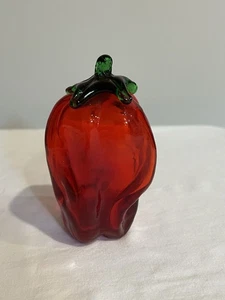 Verdura pepe rosso in vetro soffiato con gambo verde applicato vintage - Foto 1 di 7
