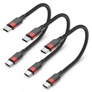 Cable corto USB C a USB C de 1 pie, paquete de 3 cables cargador USB C de 12 pulgadas trenzado corto - Imagen 1 de 8