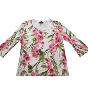 Karen Scott Shirt Womens XL Floral 3/4 Sleeve Henley Top Blouse Casual Pullover - Picture 1 of 8