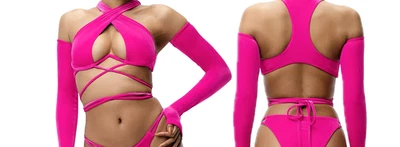 Adidas IVY PARK Triple Rosa Terciopelo Sexy Beyoncé Sujetador Con Mangas Bikini Top NUEVO Foto 1 de 4