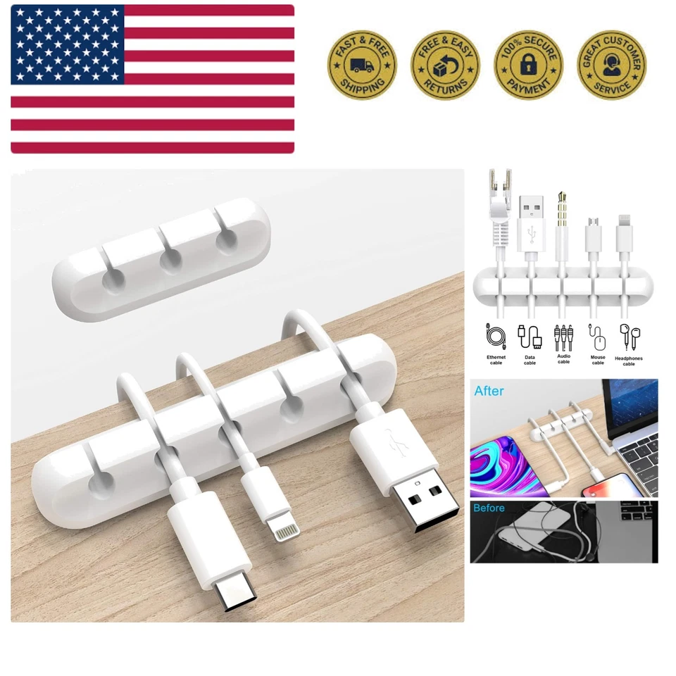 White Cable Clips Cord Organizer Management for Desk Car Room Home and Office