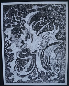 Dibujo tinta composición surrealista firmado Gustav von Der Loo (J - Imagen 1 de 7