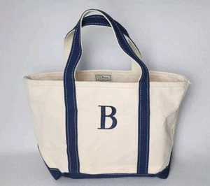 Vintage L.L. Bean Boat & Tote Made in USA Open Top White Canvas Tote Bag Medium - Picture 1 of 9