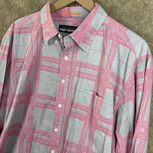 Reyn Spooner Hawaiian Shirt - XL - Pink & Gray Geometric Plaid - 100% Cotton - Picture 1 of 8