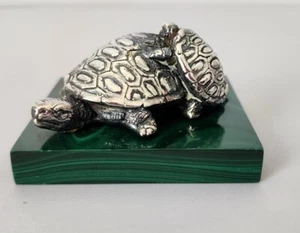 Einzigartige STERLINGSILBER Schildkröte Schildkröten 🐢 Figur Statue mit MALACHIT Display - Bild 1 von 12