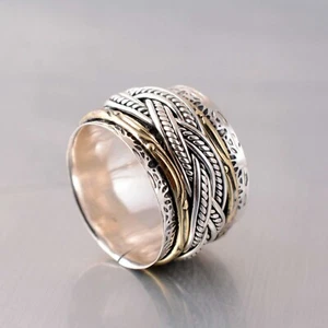 Solid 925 Sterling Silver Band & Statement Handmade Spinner Ring All Size - Picture 1 of 7