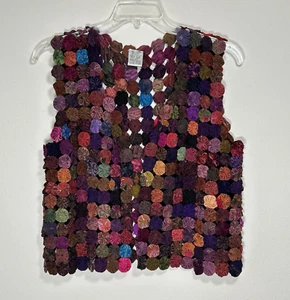 VTG Silk Yoyo Women's Vest Handmade Multicolor Free Size Boho Cottage Craft OSFA - Picture 1 of 15