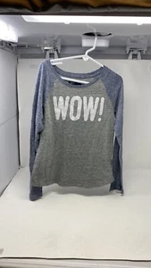 Gap Kids Girl WOW! Long Sleeved T-shirt Grey And Blue Size Medium 8 - Picture 1 of 3