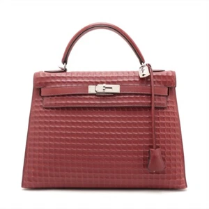 Hermès waffle kelly 32 Deutch Rouge H Silver Metal Fittings □G:2003 - Picture 1 of 15