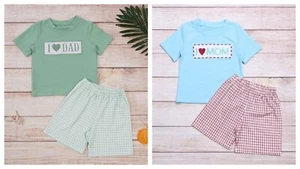 NEW Boutique I Love Dad Boys Short Sleeve Shorts Outfit Set Father's Day - Picture 1 of 5