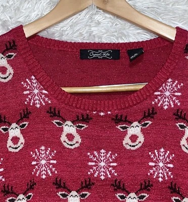 Crystal Kobe Womens Reindeer Snowflake Print Sweater Red Size XL Holiday Festive - Image 1 of 4