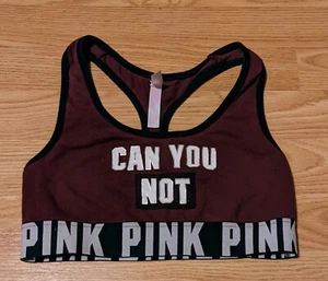 VS Pink Can You Not Sports Bra S Racerback Red White Athletic Exercise Workout - Picture 1 of 4