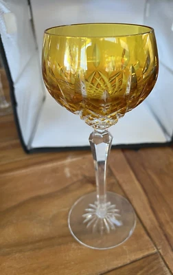 Crystal Wine Goblet 8” Bohemian Glass Golden Yellow MINT! - Image 1 of 4