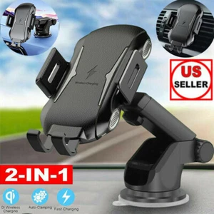 2 IN 1 Wireless Car Charger Fast Charging Car Mount Automatic Clamping Holder US - Picture 1 of 10