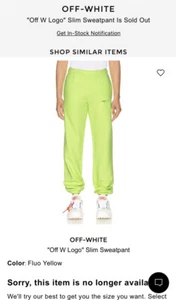 OFF-WHITE "Off W Logo" Slim Sweatpants Fluo Yellow 2013 Season Size XL US - Picture 1 of 19