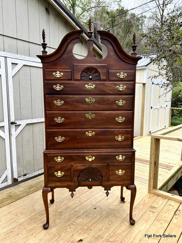 Statton Queen Anne Solid Cherry 11 Drawer Highboy Oxford Antique Cherry Finish Cover