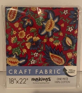Tessuto artigianale paisley floreale stile vintage rosso 18" x 22" pezzo unico 100% cotone - Foto 1 di 10