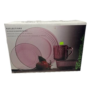ForteCrisa Mexico Amethyst Glass Sunflower 16pc Dinnerware Set Plates Bowls Cups - Picture 1 of 7