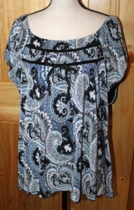 Top donna Fashion Bug blu e bianco paisley elasticizzato manica corta taglie forti 22/24W - Foto 1 di 3
