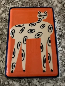 Anthropologie Marcello Vehlo Abstracto Gato Cerámica Baratija Plato Naranja NUEVO - Imagen 1 de 3