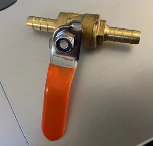 10mm Pipe ID hose Barb Brass Ball Valve Orange Lever Handle Water Air UK L63 - Picture 1 of 2
