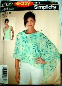 Miss Simplicity 4676 Muster leichtes Top & Poncho Größe 6-8-10-12-14-16 UNGESCHNITTEN AUS OOP - Bild 1 von 2