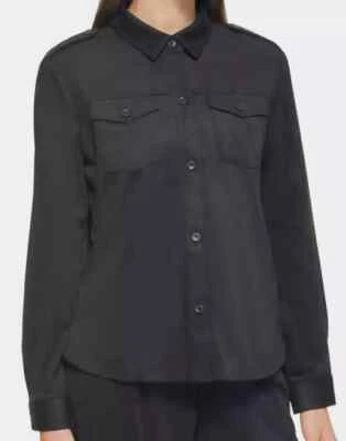 Chaqueta Camisa Calvin Klein $110 Negra Imitación Gamuza con Bolsillos con Solapa Talla XL NUEVA CON ETIQUETAS Foto 1 de 3