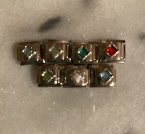Italian Charm Single Square Set on Diagonal Birthstone 9mm Link  - By Month