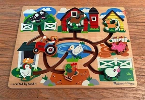 Melissa & Doug Farm Sliding Maze Wooden Puzzle Game Farmer Vintage - Picture 1 of 1