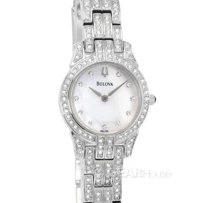 Reloj BULOVA para mujer de cristal pavé, esfera blanca MOP, correa plateada de acero inoxidable Foto 1 de 4
