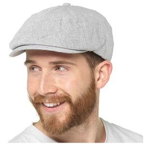 Mens Bakerboy Flat Cap Grey Buttoned Herringbone 6 Panel Tweed Peaked Hat - Picture 1 of 4