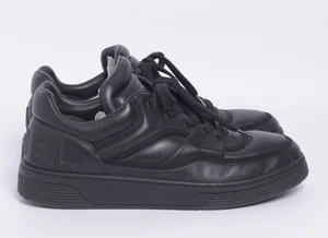 CHANEL Women Black Sneakers Leather Solid Lace Up Wedge Trainer Shoes Sz EU 39.5 - Picture 1 of 11